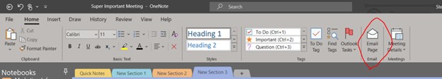 onenote email page header