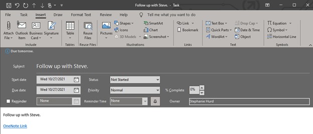 onenote outlook task