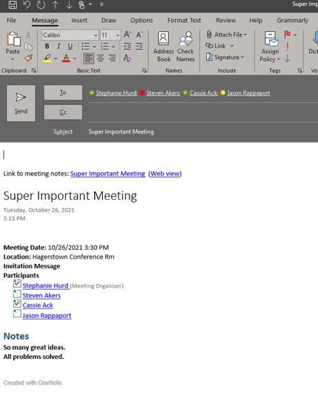 onenote page email