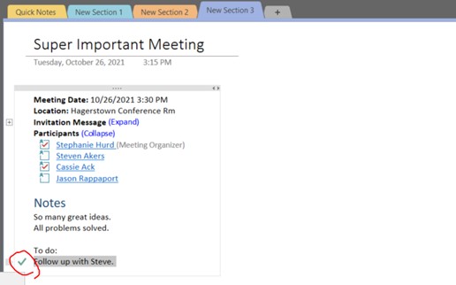 onenote task complete